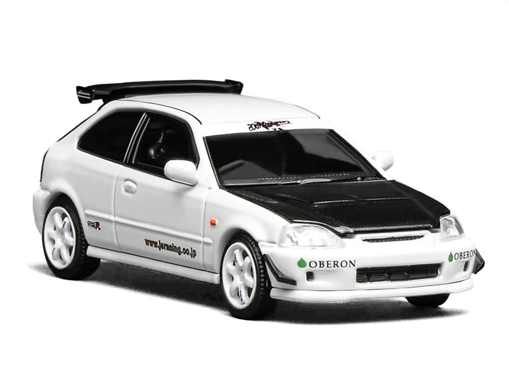 Honda Civic Type R (EK9) RHD (Right Hand Drive) "J's Racing" White 1/64 Diecast Model Car by MotorHelix view 2