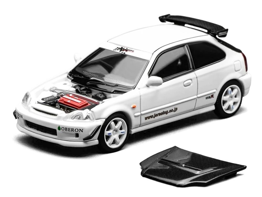 Honda Civic Type R (EK9) RHD (Right Hand Drive) "J's Racing" White 1/64 Diecast Model Car by MotorHelix view 3