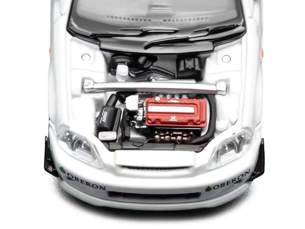 Honda Civic Type R (EK9) RHD (Right Hand Drive) "J's Racing" White 1/64 Diecast Model Car by MotorHelix view 4