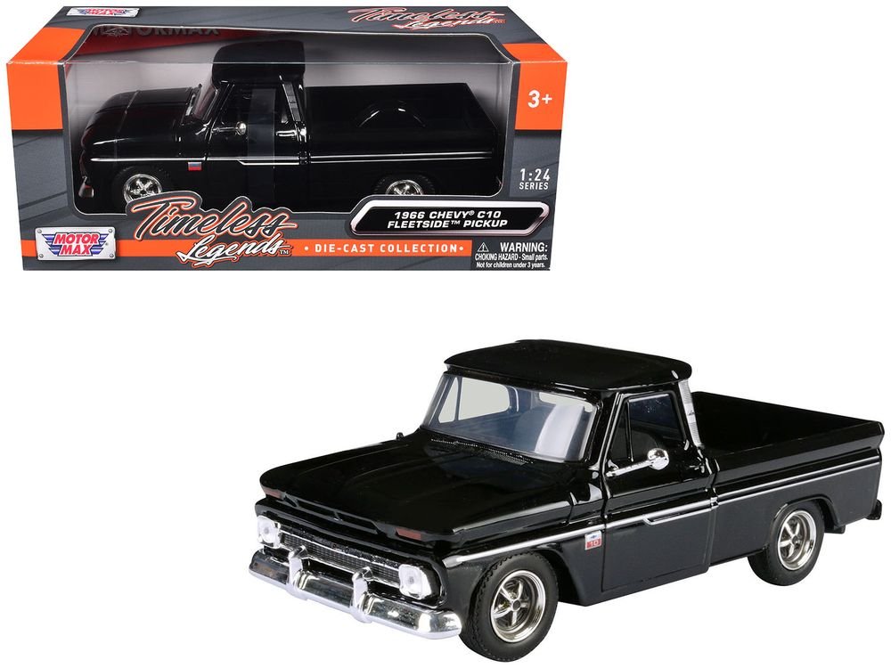 1966 Chevrolet C10 Fleetside Pickup Truck Black "Maxx Design" "Timeless Legends" Series 1/24 Diecast Model Car by Motormax