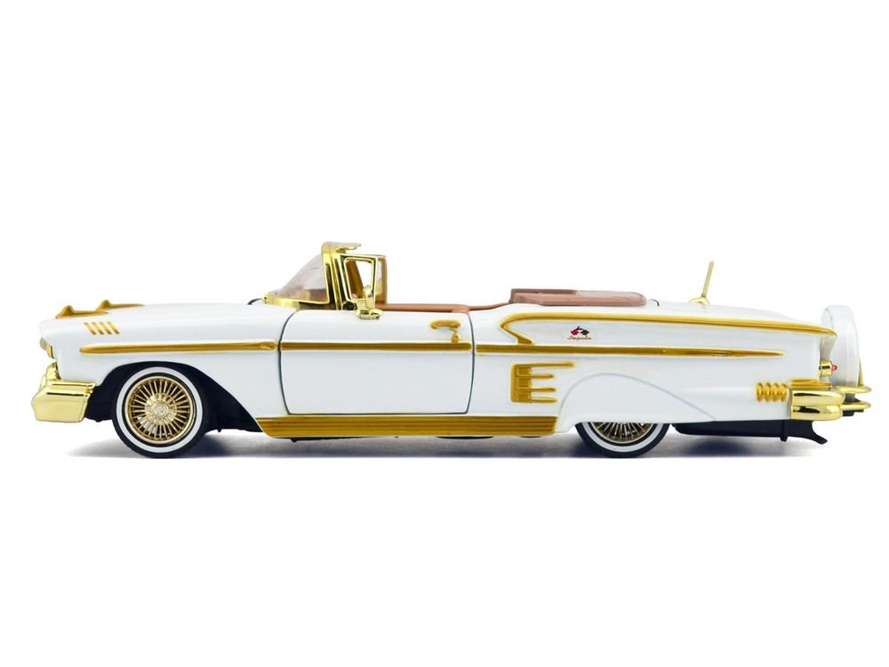 1958 Chevrolet Impala White Metallic with Gold Accents "Luxe Legends" Series 1/24 Diecast Model Car by Motormax view 2