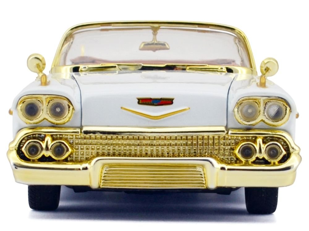 1958 Chevrolet Impala White Metallic with Gold Accents "Luxe Legends" Series 1/24 Diecast Model Car by Motormax view 3