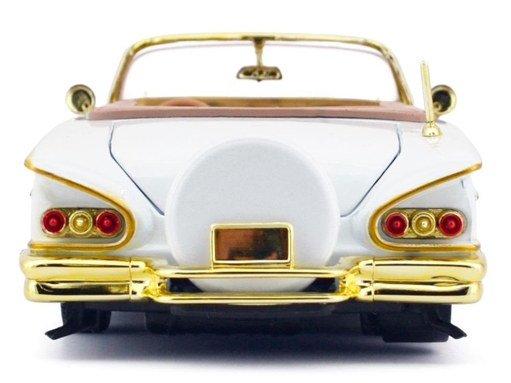 1958 Chevrolet Impala White Metallic with Gold Accents "Luxe Legends" Series 1/24 Diecast Model Car by Motormax view 4