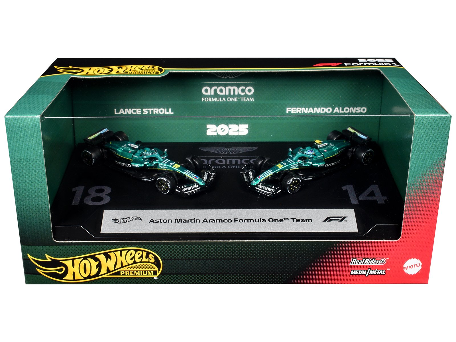 "Aston Martin Aramco Formula One Team" Formula One F1 World Championship (2025) 2 Piece Set Diecast Model Cars by Hot Wheels