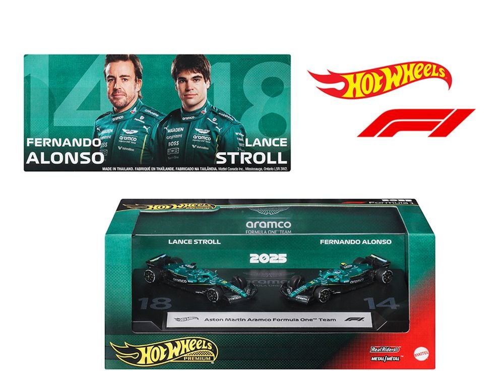 "Aston Martin Aramco Formula One Team" Formula One F1 World Championship (2025) 2 Piece Set Diecast Model Cars by Hot Wheels view 2
