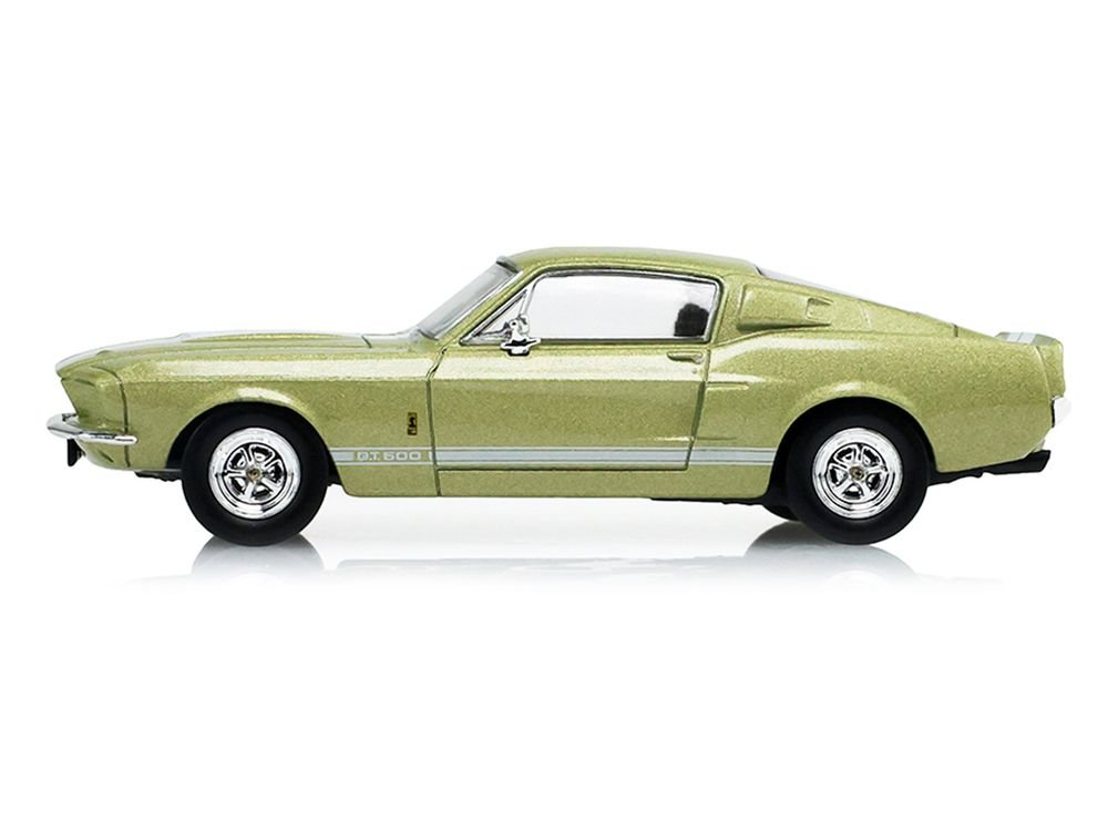 1967 Ford Shelby GT500 Lime Gold Metallic with White Stripes "Stampede" Series 2 1/64 Diecast Model Car by Greenlight view 2