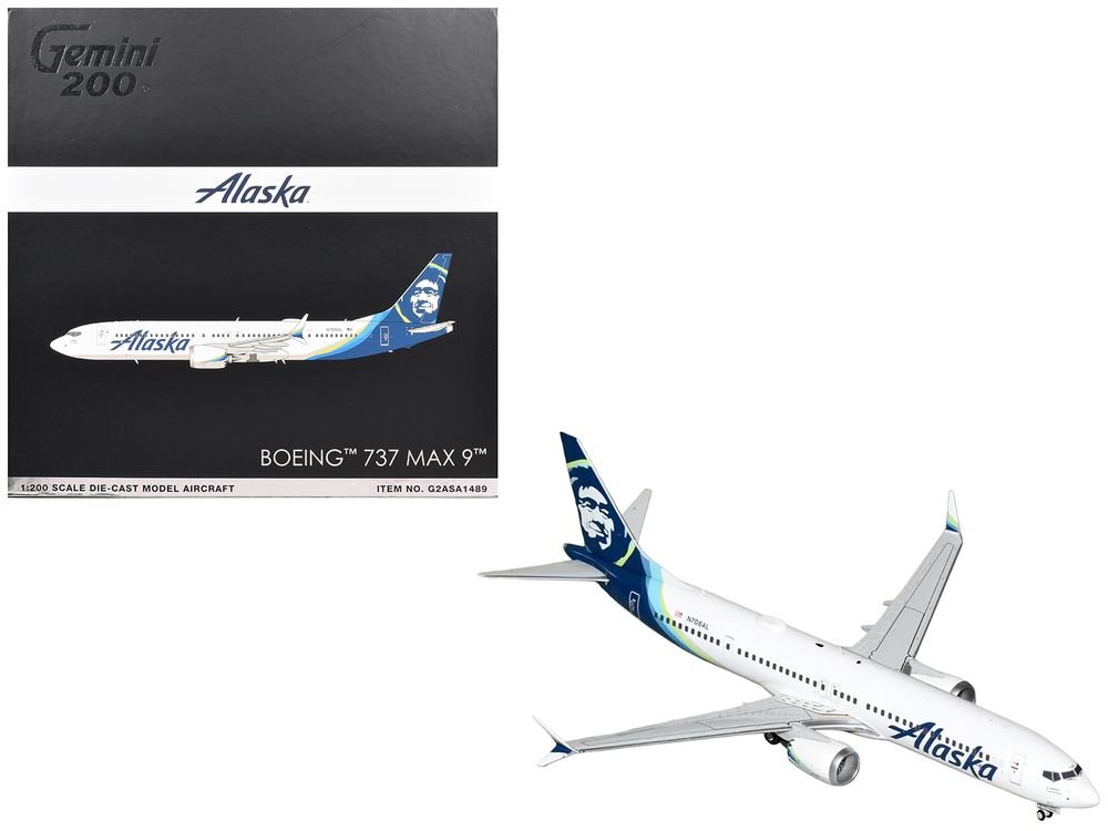 Boeing 737 MAX 9 Commercial Aircraft "Alaska Airlines" (N708AL) White with Blue Tail "Gemini 200" Series 1/200 Diecast Model Airplane by GeminiJets