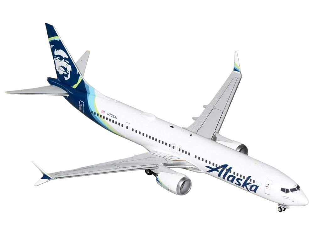 Boeing 737 MAX 9 Commercial Aircraft "Alaska Airlines" (N708AL) White with Blue Tail "Gemini 200" Series 1/200 Diecast Model Airplane by GeminiJets view 2
