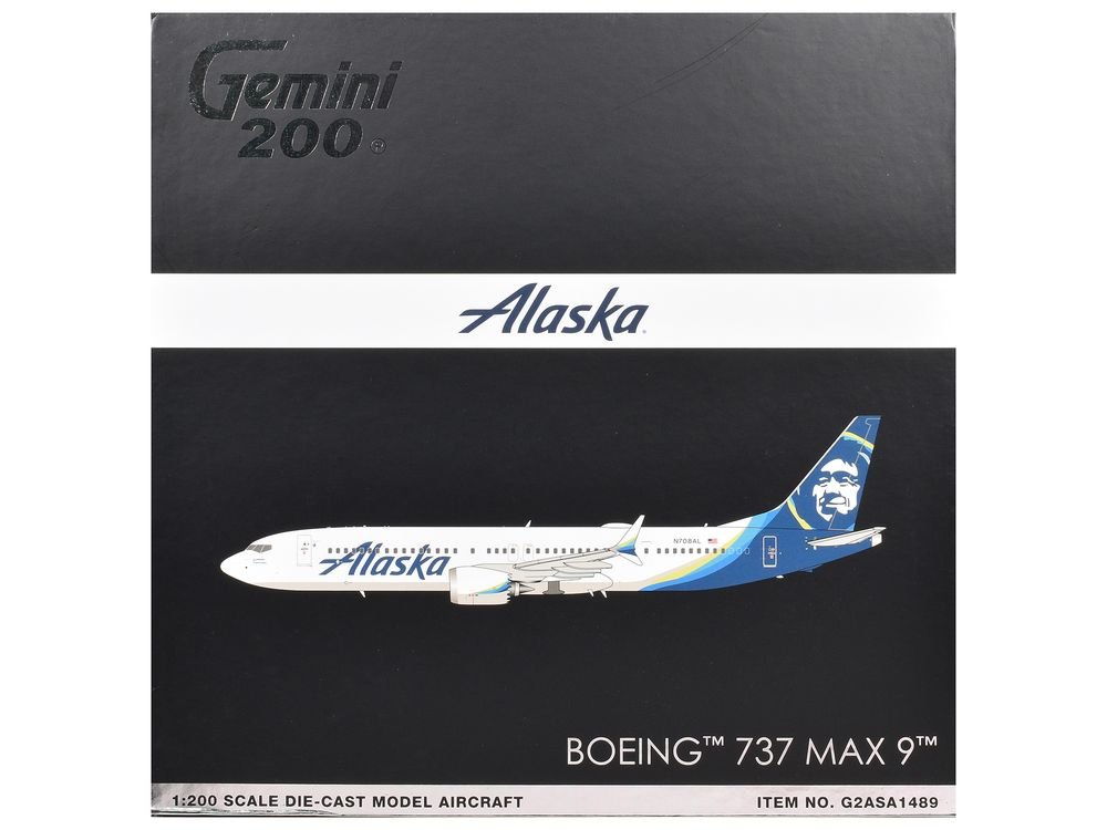 Boeing 737 MAX 9 Commercial Aircraft "Alaska Airlines" (N708AL) White with Blue Tail "Gemini 200" Series 1/200 Diecast Model Airplane by GeminiJets view 3