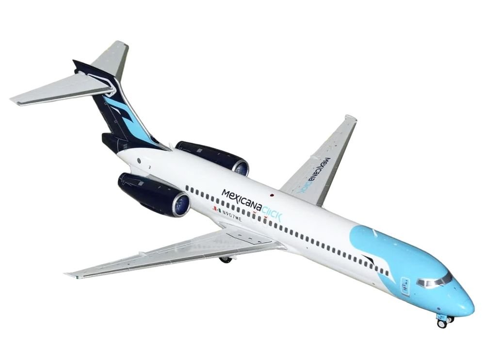 Boeing 717-200 Commercial Aircraft "Mexicana Click" (N907ME) White with Light Blue Nose and Dark Blue Tail "Gemini 200" Series 1/200 Diecast Model Airplane by GeminiJets view 2