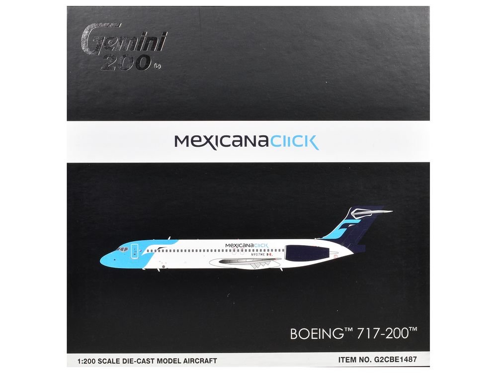 Boeing 717-200 Commercial Aircraft "Mexicana Click" (N907ME) White with Light Blue Nose and Dark Blue Tail "Gemini 200" Series 1/200 Diecast Model Airplane by GeminiJets view 3