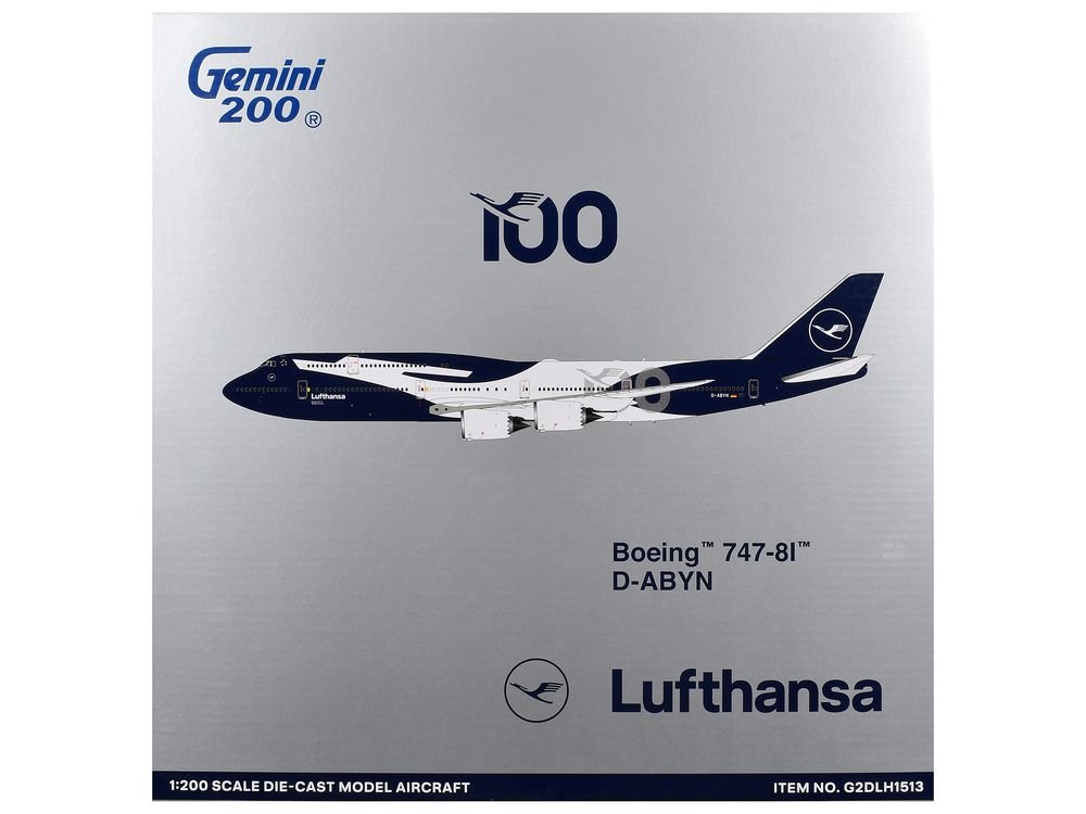 Boeing 747-8I Commercial Aircraft "Lufthansa 100 Years" (D-ABYN) Dark Blue and White "Gemini 200" Series 1/200 Diecast Model Airplane by GeminiJets view 3
