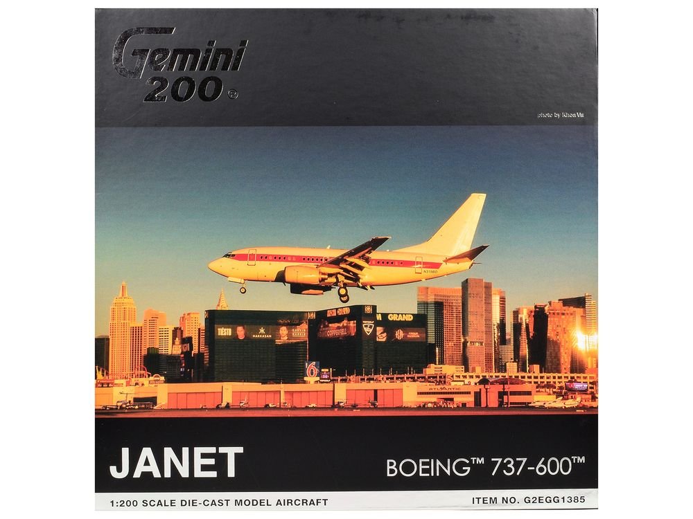 Boeing 737-600 Commercial Aircraft "EG&G - Janet Airlines" (N319BD) White with Red Stripes "Gemini 200" Series 1/200 Diecast Model Airplane by GeminiJets view 3