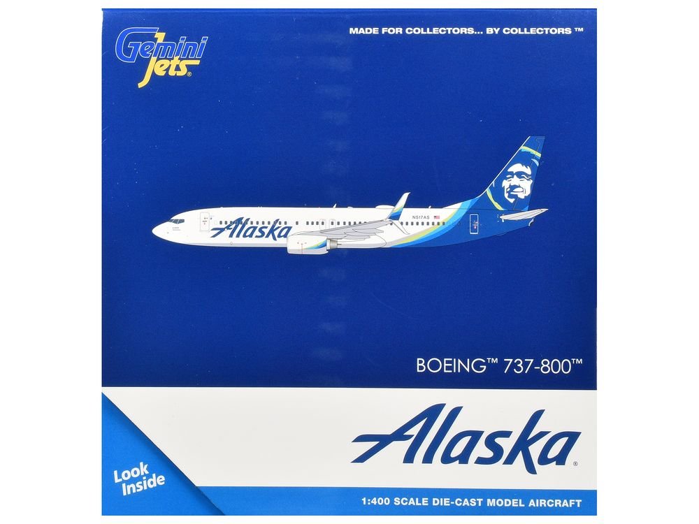 Boeing 737-800 Commercial Aircraft "Alaska Airlines" (N517AS) White with Blue Tail 1/400 Diecast Model Airplane by GeminiJets view 3