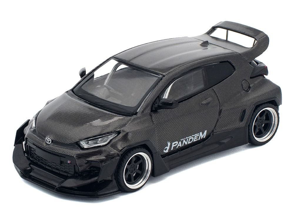 Toyota "Pandem" GR Yaris RHD (Right Hand Drive) Carbon Fiber 1/64 Diecast Model Car by Pop Race view 2