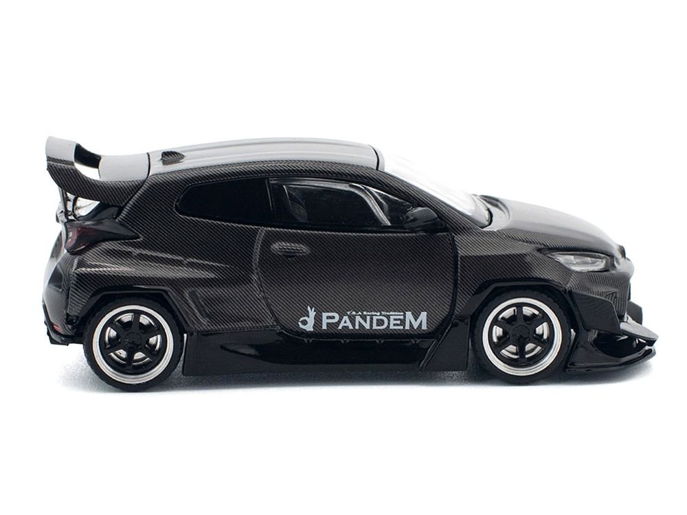 Toyota "Pandem" GR Yaris RHD (Right Hand Drive) Carbon Fiber 1/64 Diecast Model Car by Pop Race view 3