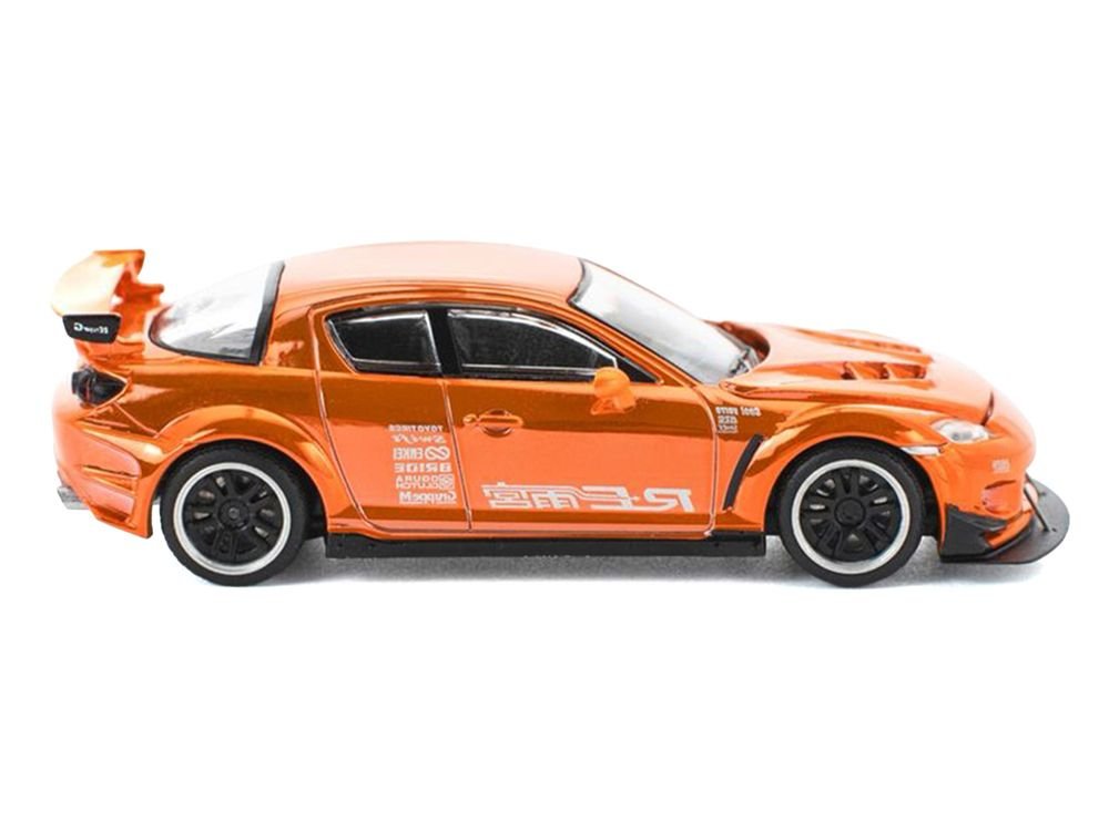 Mazda RX8 RE-Amemiya Widebody RHD (Right Hand Drive) Orange Chrome 1/64 Diecast Model Car by Pop Race view 4