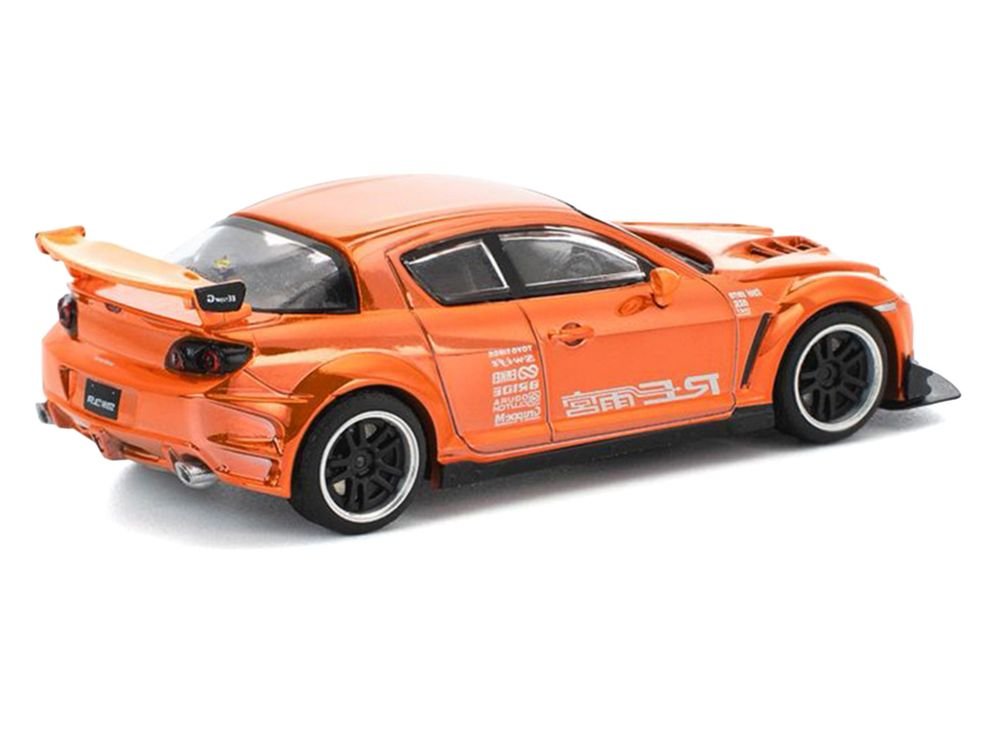 Mazda RX8 RE-Amemiya Widebody RHD (Right Hand Drive) Orange Chrome 1/64 Diecast Model Car by Pop Race view 5