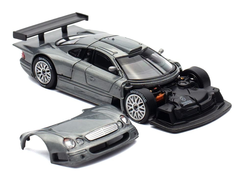 Mercedes-Benz CLK GTR Raw Metal 1/64 Diecast Model Car by Pop Race view 2