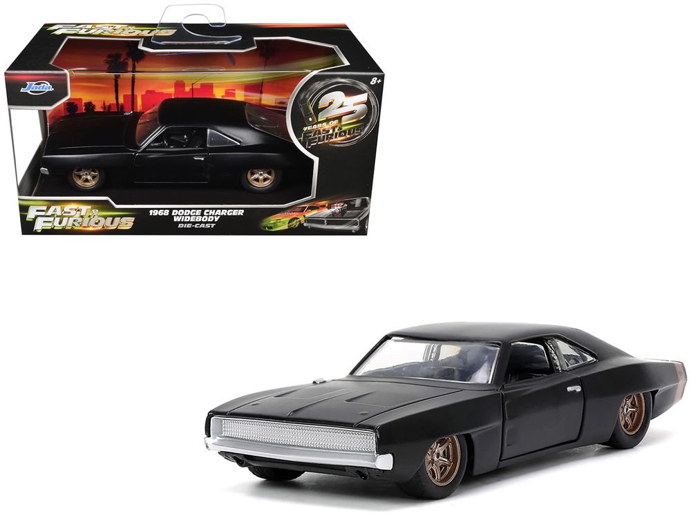 1968 Dodge Charger Widebody Matt Black with Bronze Tail Stripe "F9" (2021) Movie "25 Years of Fast & Furious" Series 1/32 Diecast Model Car by Jada
