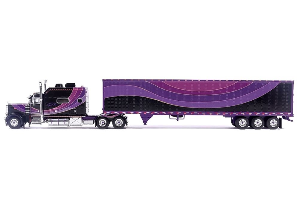Peterbilt 379 Truck with Sleeper and Dry Goods Trailer "Night Moves" Black with Graphics "J1 Diecast" Series 1/64 Diecast Model by IXO Models view 2