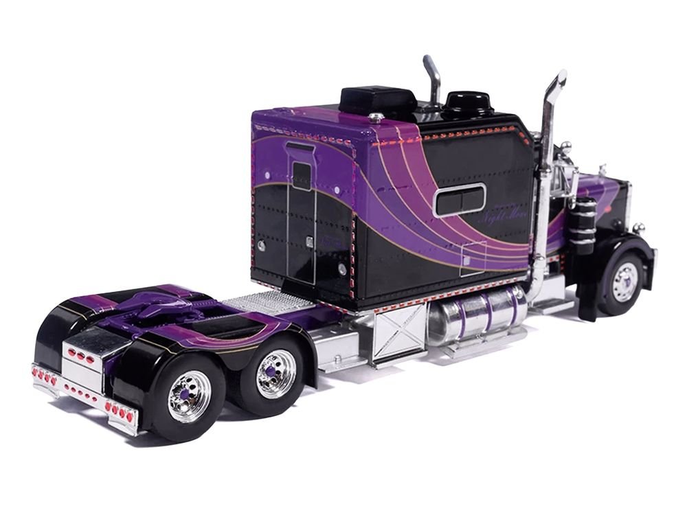 Peterbilt 379 Truck with Sleeper and Dry Goods Trailer "Night Moves" Black with Graphics "J1 Diecast" Series 1/64 Diecast Model by IXO Models view 3