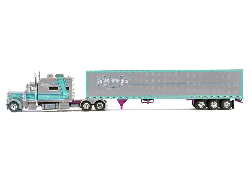 Peterbilt 379 Truck with Sleeper and Dry Goods Trailer "TransAmerica" Gray with Seafoam Green Graphics "J1 Diecast" Series 1/64 Diecast Model by IXO Models view 2