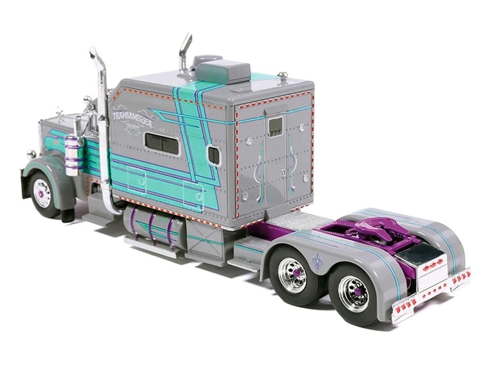 Peterbilt 379 Truck with Sleeper and Dry Goods Trailer "TransAmerica" Gray with Seafoam Green Graphics "J1 Diecast" Series 1/64 Diecast Model by IXO Models view 3