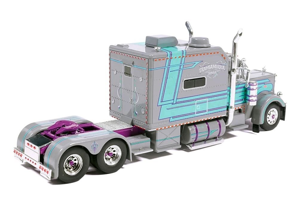 Peterbilt 379 Truck with Sleeper and Dry Goods Trailer "TransAmerica" Gray with Seafoam Green Graphics "J1 Diecast" Series 1/64 Diecast Model by IXO Models view 4