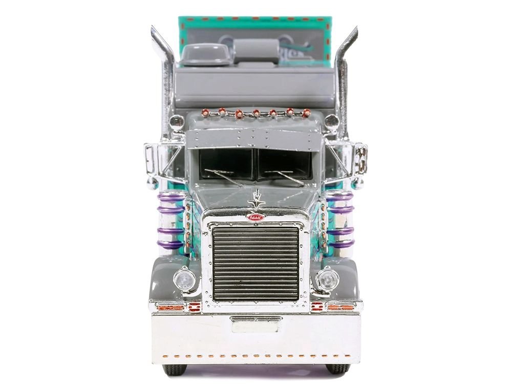 Peterbilt 379 Truck with Sleeper and Dry Goods Trailer "TransAmerica" Gray with Seafoam Green Graphics "J1 Diecast" Series 1/64 Diecast Model by IXO Models view 5
