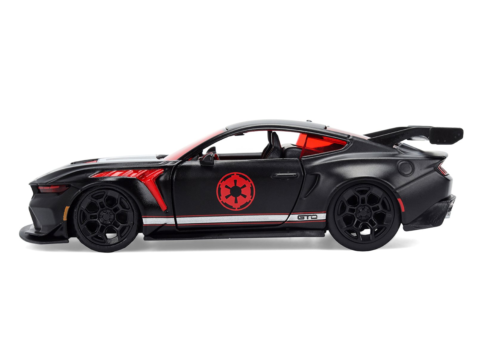 2025 Ford Mustang GTD "Darth Vader" Matt Black with Silver Stripes and Graphics "Star Wars" "Hollywood Rides" Series 1/32 Diecast Car Model by Jada view 3