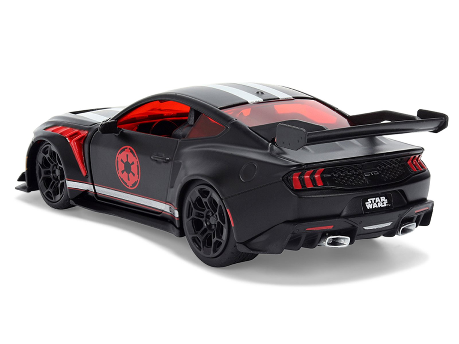 2025 Ford Mustang GTD "Darth Vader" Matt Black with Silver Stripes and Graphics "Star Wars" "Hollywood Rides" Series 1/32 Diecast Car Model by Jada view 5