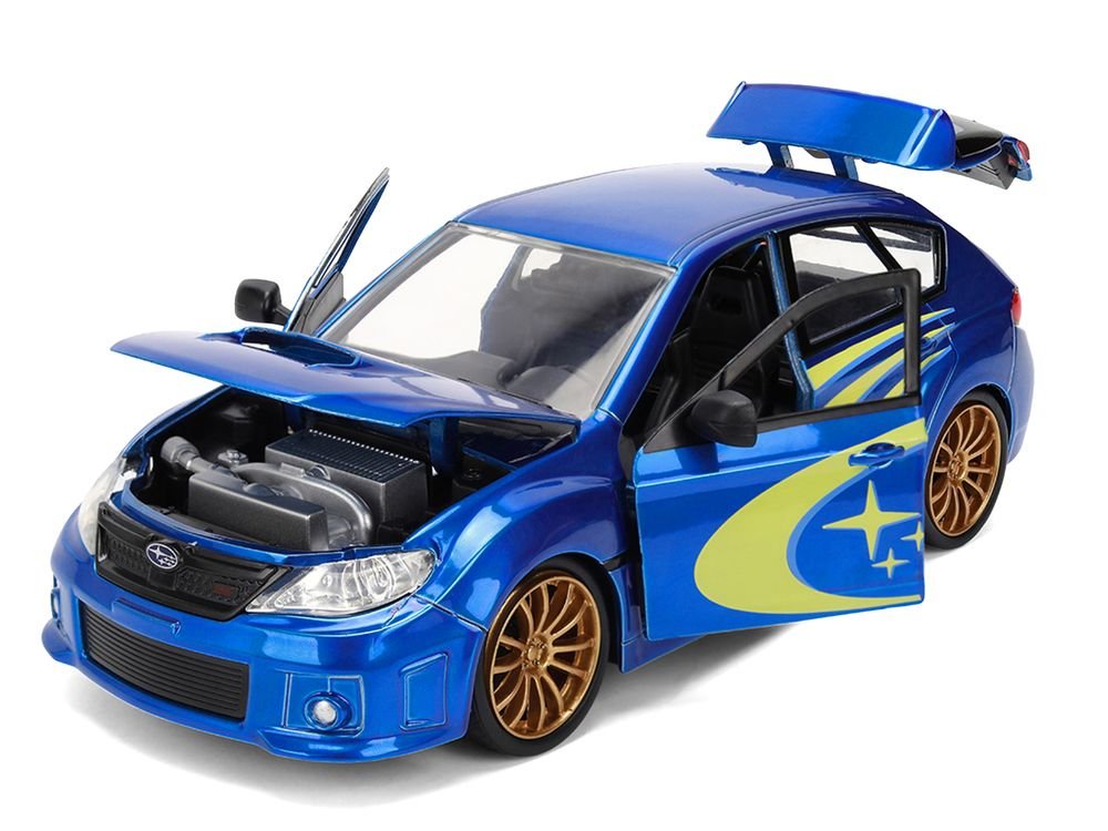 2012 Subaru Impreza WRX STI Blue Metallic with Yellow Graphics "JDM Tuners" Series 1/24 Diecast Car Model by Jada view 2