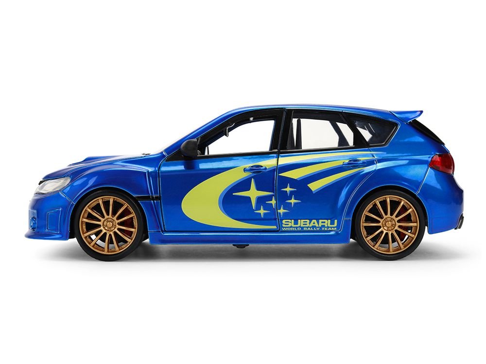2012 Subaru Impreza WRX STI Blue Metallic with Yellow Graphics "JDM Tuners" Series 1/24 Diecast Car Model by Jada view 3