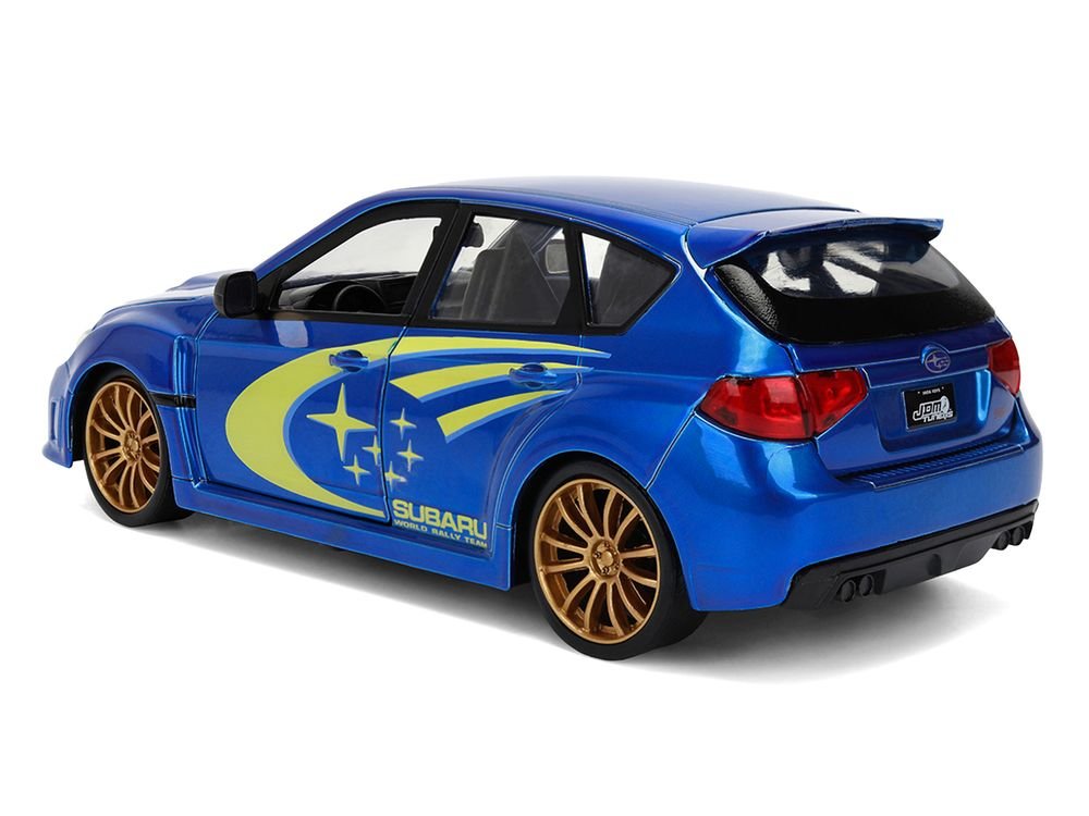 2012 Subaru Impreza WRX STI Blue Metallic with Yellow Graphics "JDM Tuners" Series 1/24 Diecast Car Model by Jada view 5