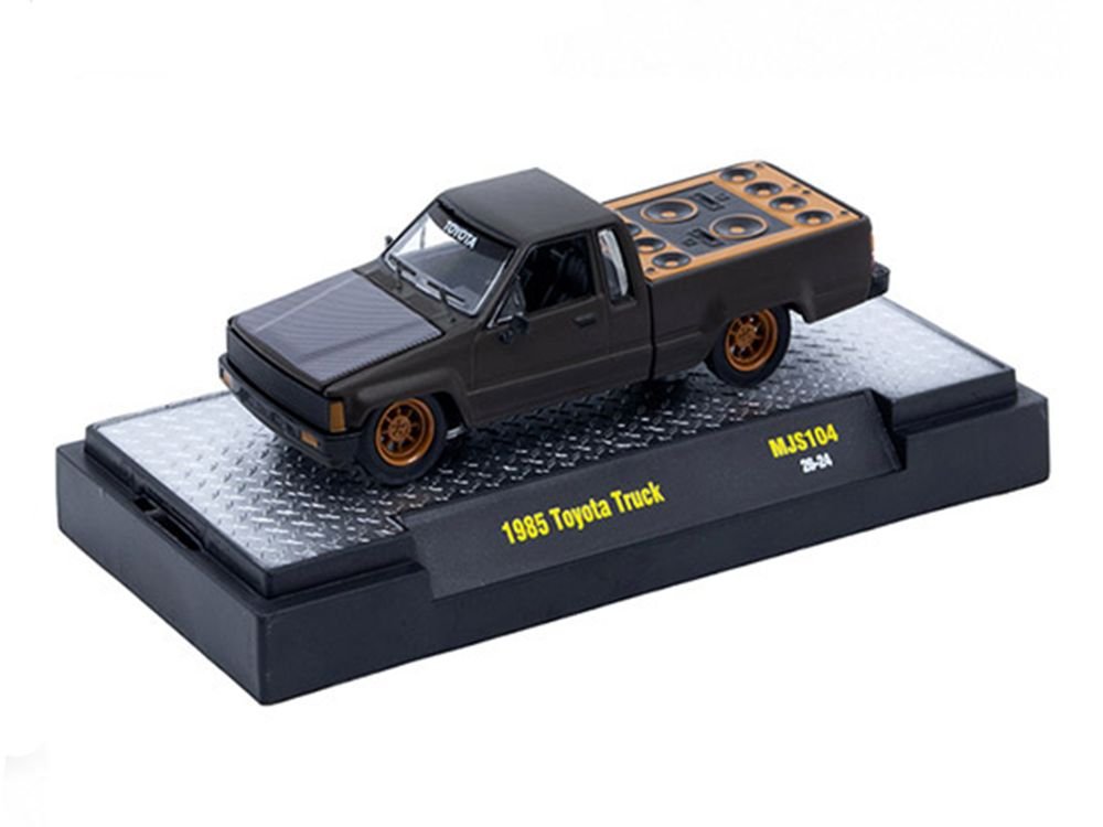 1985 Toyota SR5 Pickup Truck "Slammed Custom" Matt Gray with Carbon Hood Limited Edition to 10890 pieces Worldwide 1/64 Diecast Model Car by M2 Machines view 2