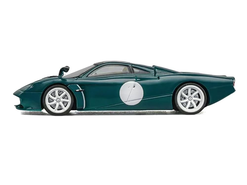 Pagani Huayra Codalunga Green with Sunroof and Extra Wheels 1/64 Diecast Model Car by CM Model view 3