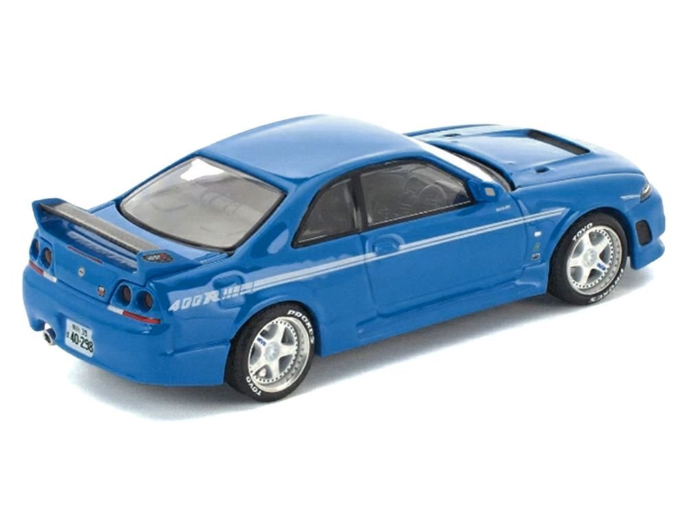 GT-R R33 400R RHD (Right Hand Drive) Champion Blue with White Stripes "Enigma Exclusive Edition" 1/64 Die Cast Model Car by Pop Race view 3