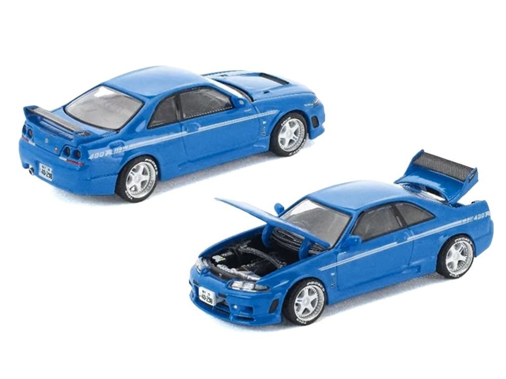 GT-R R33 400R RHD (Right Hand Drive) Champion Blue with White Stripes "Enigma Exclusive Edition" 1/64 Die Cast Model Car by Pop Race view 4