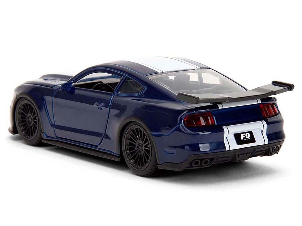 2016 Ford Mustang GT Dark Blue Metallic with White Stripe "F9" (2021) Movie "25 Years of Fast & Furious" Series 1/32 Diecast Model Car by Jada view 5