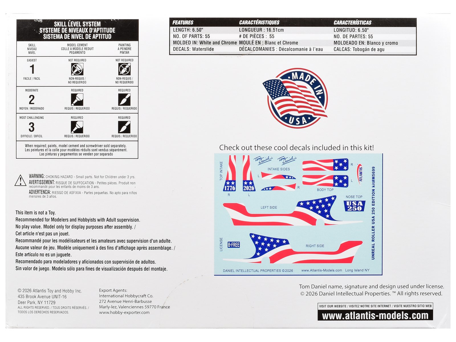 Skill 2 Model Kit Tom Daniel's Unreal Roller "America 250th Anniversary" Edition 1/24 Scale Model by Atlantis view 4