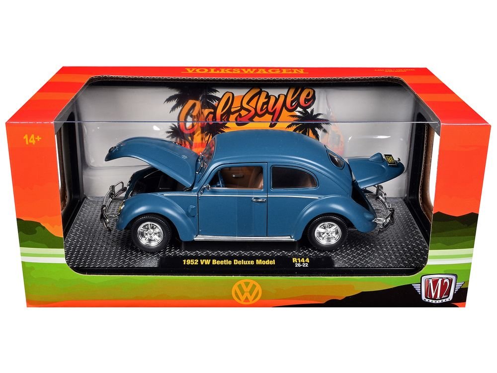 1952 Volkswagen Beetle Deluxe Model Matt Blue Limited Edition to 4850 pieces Worldwide 1/24 Diecast Model Car by M2 Machines view 3