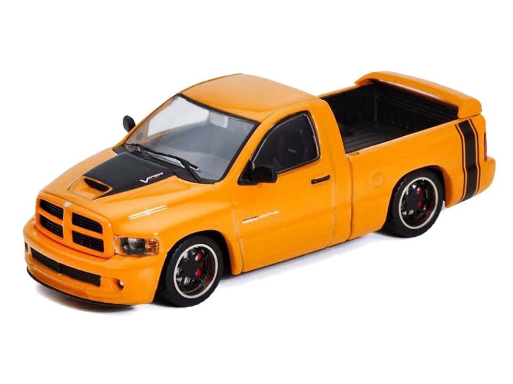 2003 Dodge Ram SRT-10 Pickup Truck Yellow with Black Tail Stripe 1/64 Diecast Model Car by Shoom64 Models view 2