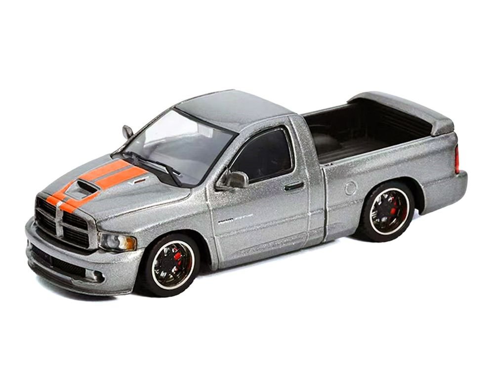 2003 Dodge Ram SRT-10 Pickup Truck Gray Metallic with Orange Stripes 1/64 Diecast Model Car by Shoom64 Models view 2
