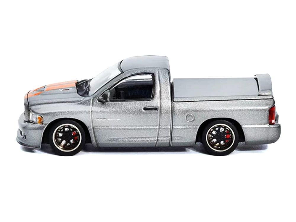 2003 Dodge Ram SRT-10 Pickup Truck Gray Metallic with Orange Stripes 1/64 Diecast Model Car by Shoom64 Models view 3