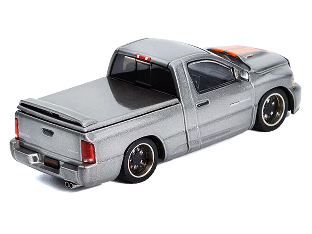 2003 Dodge Ram SRT-10 Pickup Truck Gray Metallic with Orange Stripes 1/64 Diecast Model Car by Shoom64 Models view 4