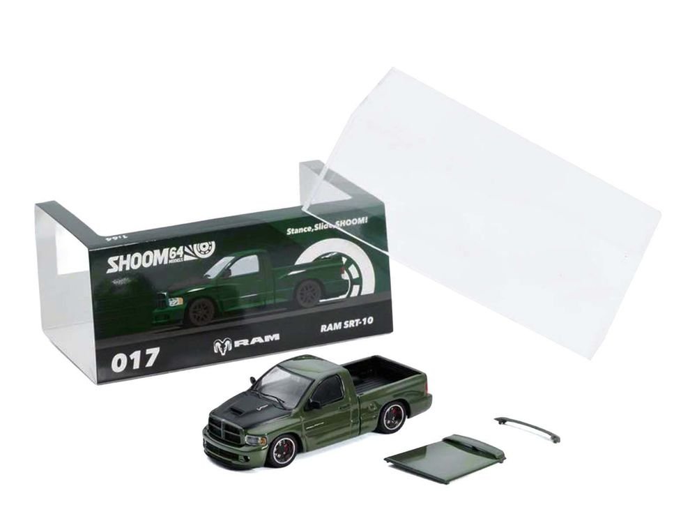 2003 Dodge Ram SRT-10 Pickup Truck Green Metallic with Matt Black Hood 1/64 Diecast Model Car by Shoom64 Models view 5