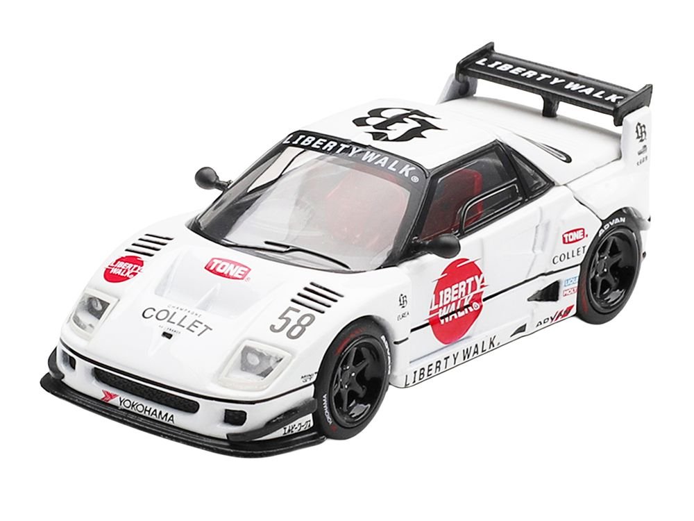 Mazda AZ-1 Liberty Walk LB40 RHD (Right Hand Drive) #58 "LB-Hinomaru" White with Graphics and Red Interior Limited Edition 1/64 Diecast Model Car by Mini GT view 2