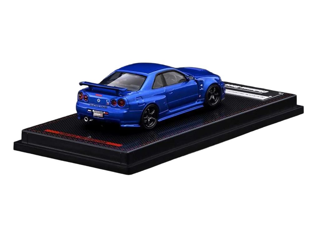 Nissan Skyline GT-R (BNR34) Nismo RHD (Right Hand Drive) Blue Metallic 1/64 Diecast Model Car by Ignition Model view 3