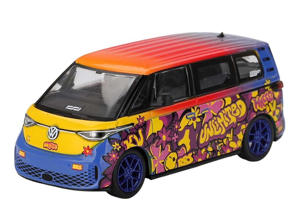 Volkswagen ID.Buzz Van "KW/BBS" Floral Graffiti Livery Limited Edition 1/64 Diecast Model Car by Mini GT view 2